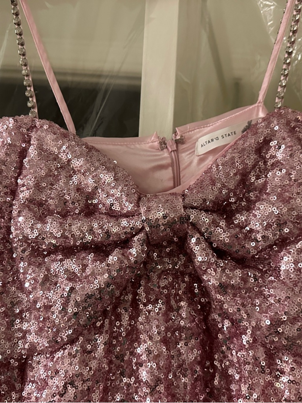 Altar'd State Pink Sequin Mini Dress with Bow - Picture 9 of 10